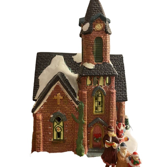 Dept 56 Lighted Church, Christmas Village Bridge, Sleigh, Kids, Carolers, & Snow - Picture 2 of 11